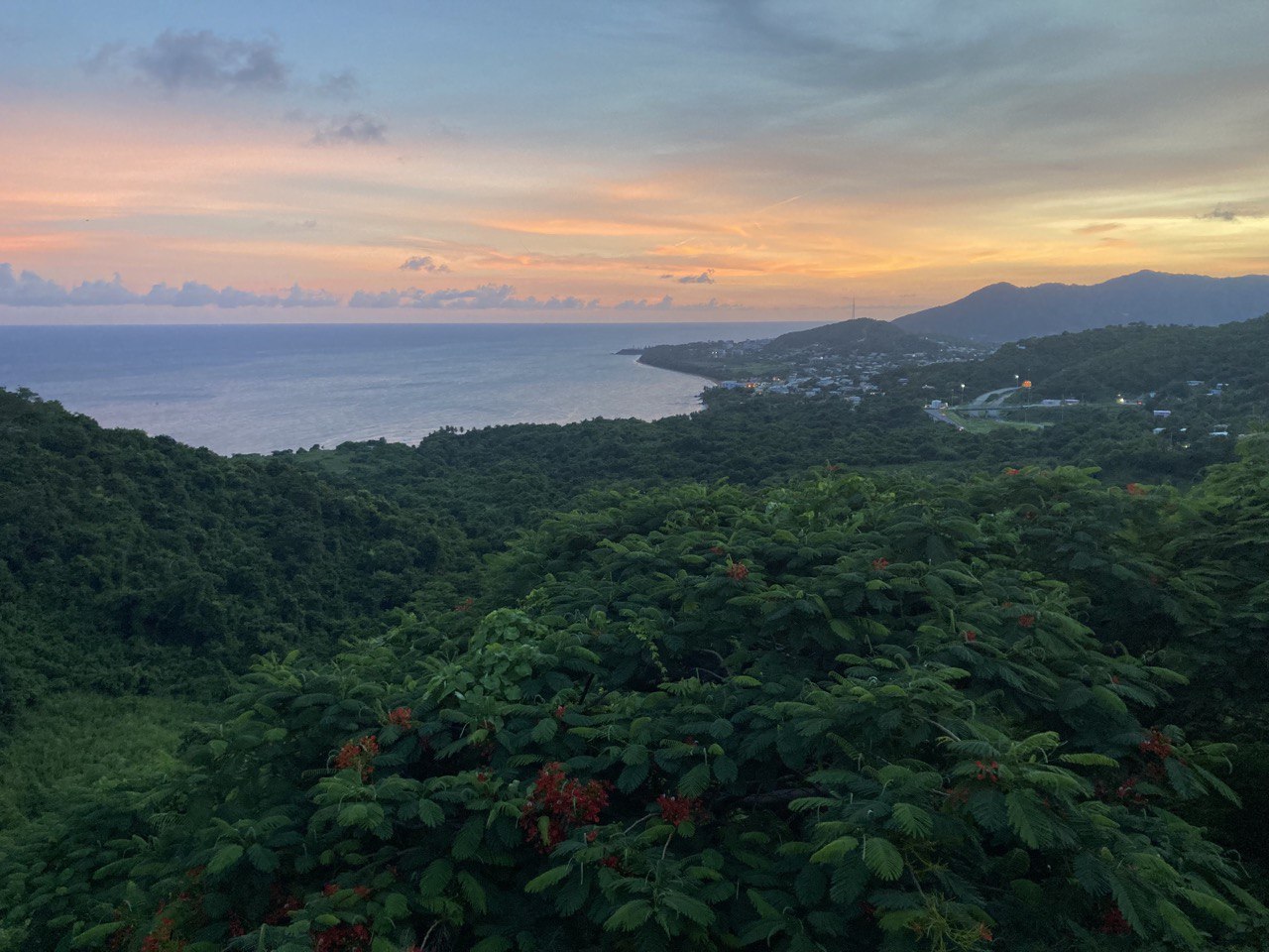 Watching the colors of the sunset at a local bar on the SE coast of PR