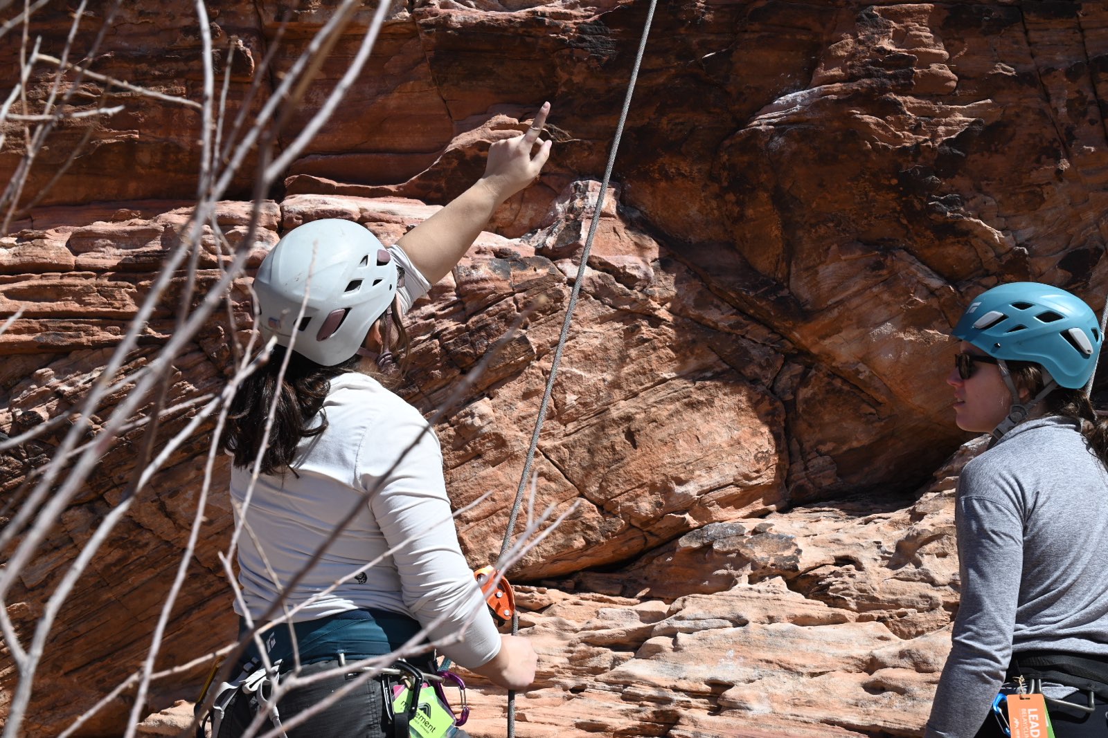 Dahlia and Hannah scoping out a route